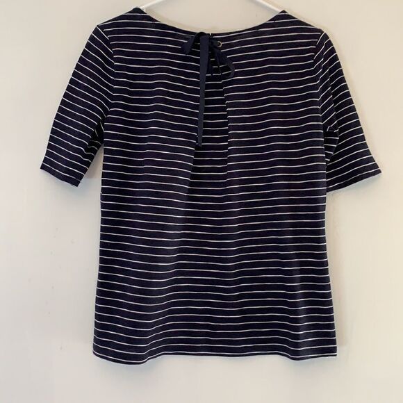 Talbots navy blue/white striped short sleeve tee. Tie back Size SP. Length 23” - Picture 3 of 5